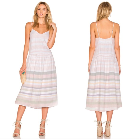MARA HOFFMAN Drop Waist Linen Midi Slip Dress in Sage Multi White - Picture 3 of 8